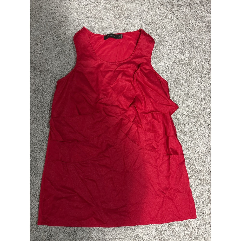 Y2K The Limited Red Sleeveless Ruffle Front Tiered Blouse Scoop Neck Top XS